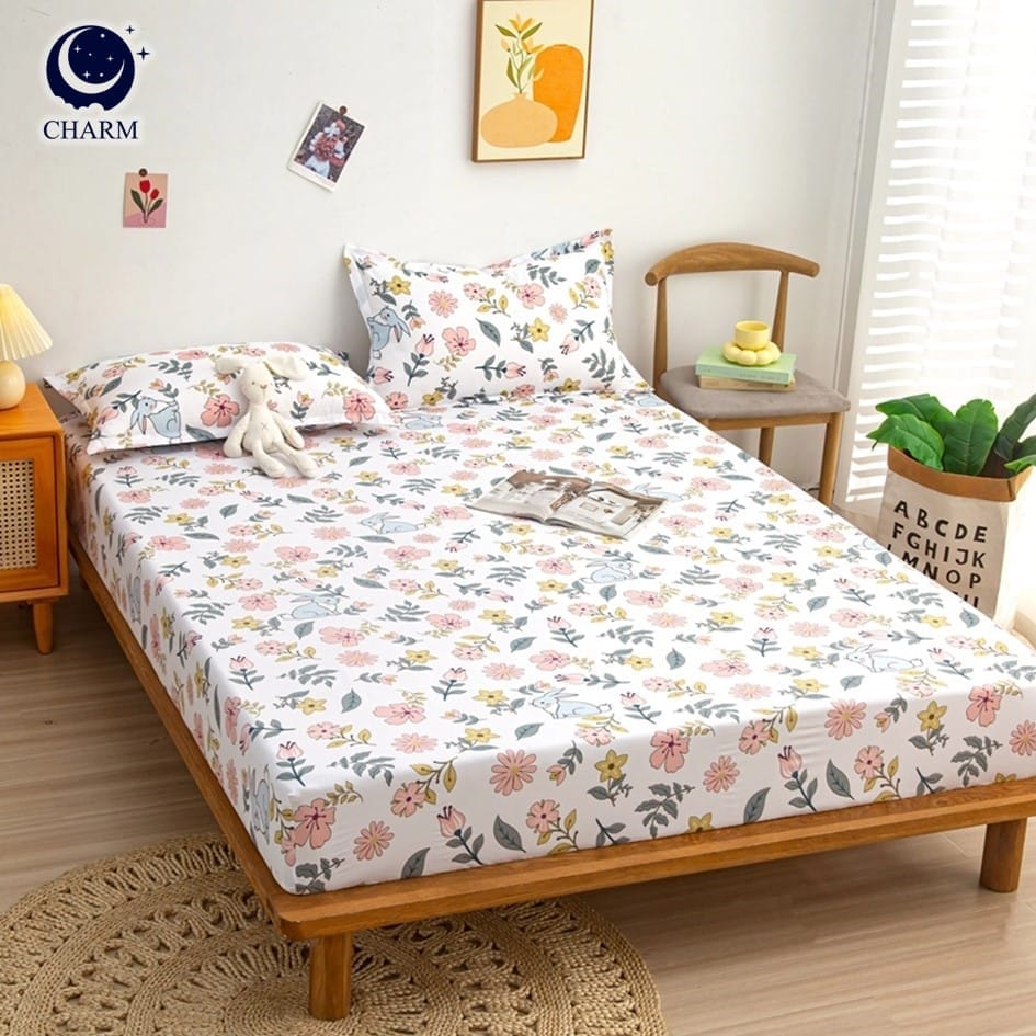CHARM DREAMY ชุดผ้าปูที่นอน 3.5ฟุต 3ชิ้น ลาย RABBIT TALE &ndash; ผ้าปูที่นอน พร้อมปลอกหมอน (ไม่รวมผ้านวม)